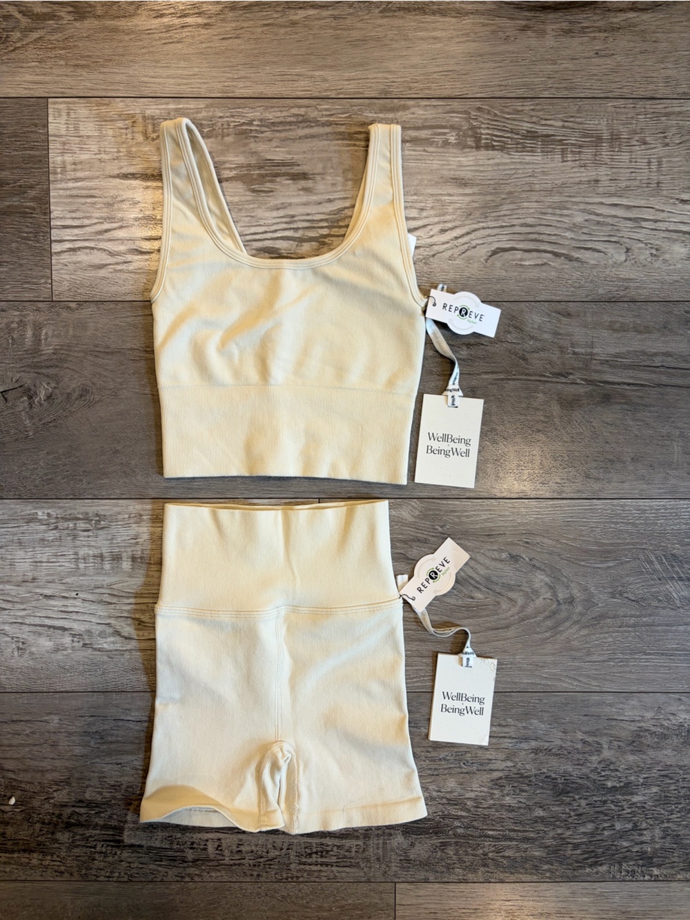 Women's Cream Sports Bra and Bike Shorts